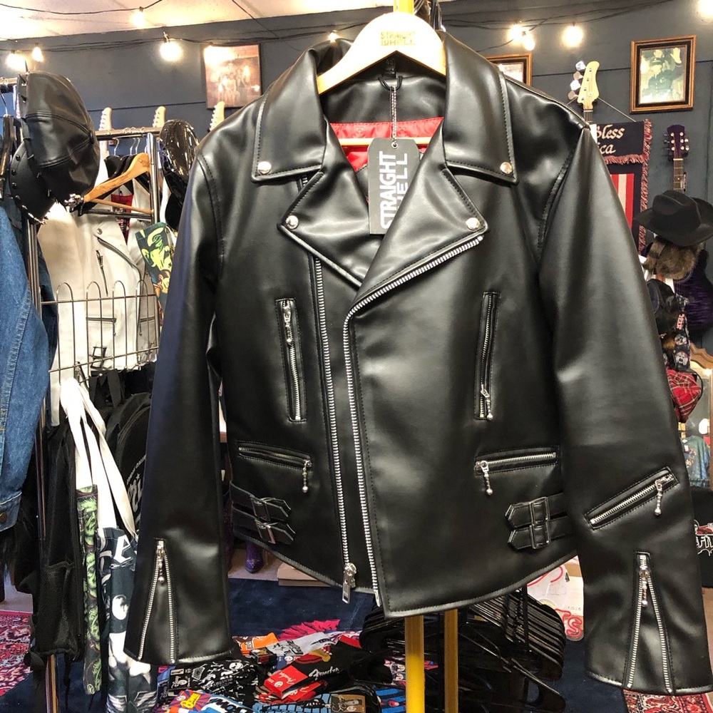 Straight To Hell Black vegan leather defector Biker Jacket men’s size 40
